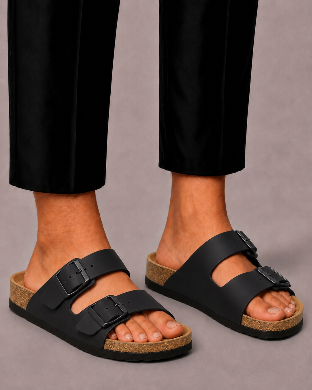 Men's Sandals with Double Buckle and Comfort Footbed