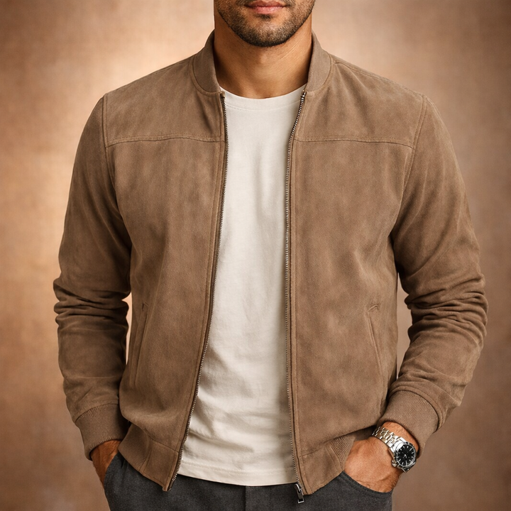 Men's Oversized Bomber Jacket for Layering in Beige