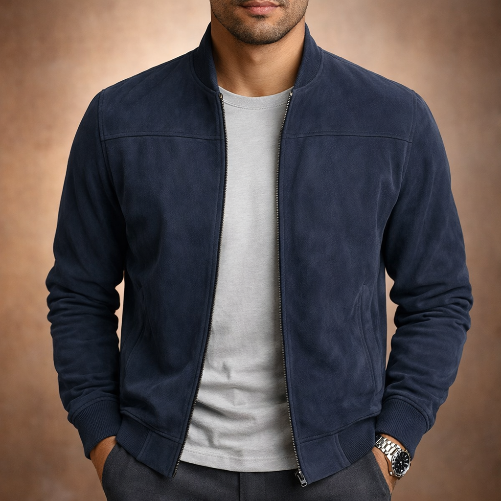 Men's Oversized Bomber Jacket for Layering in Dark Blue