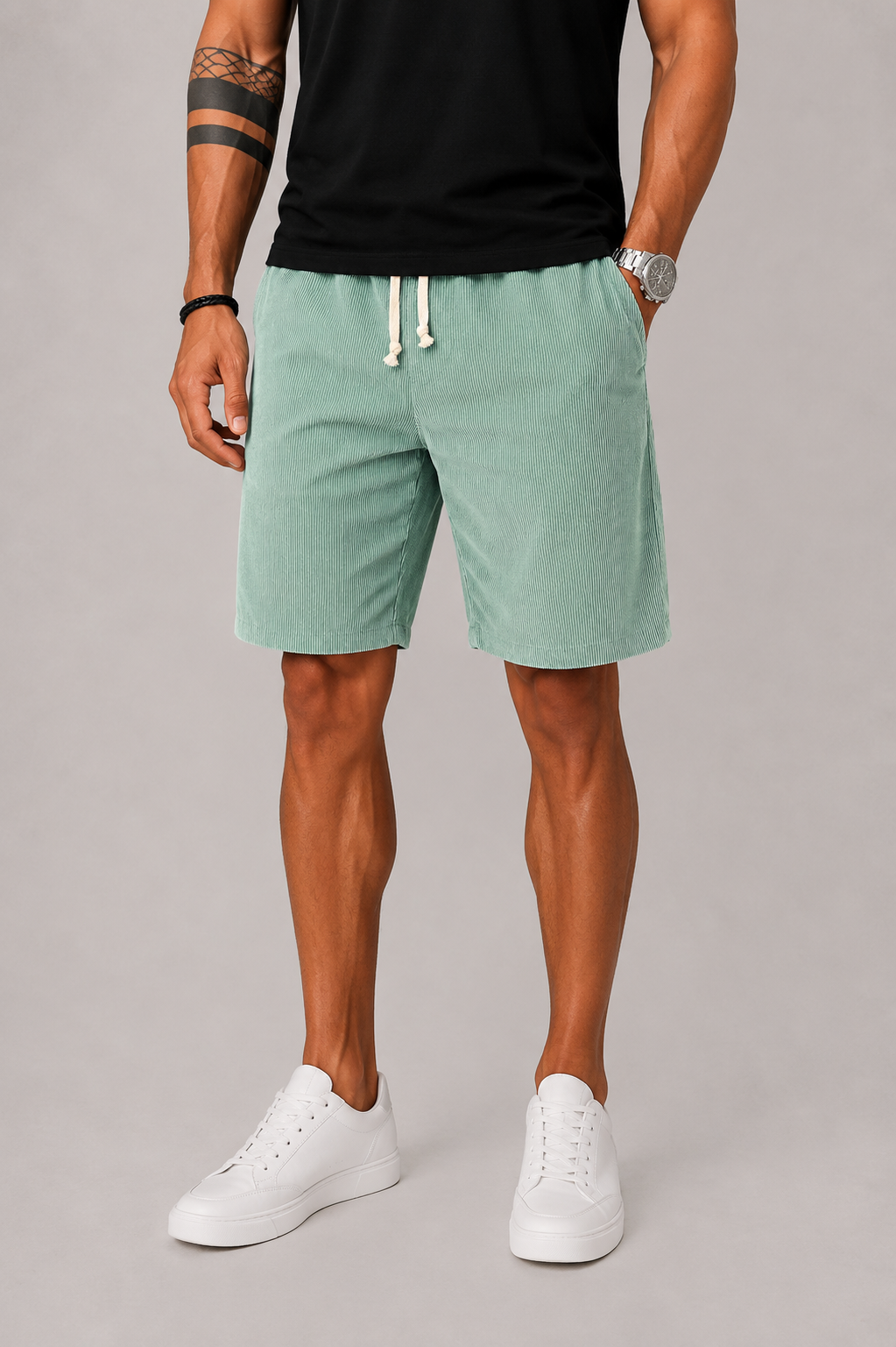 Men's Striped Shorts with Drawstring Waist