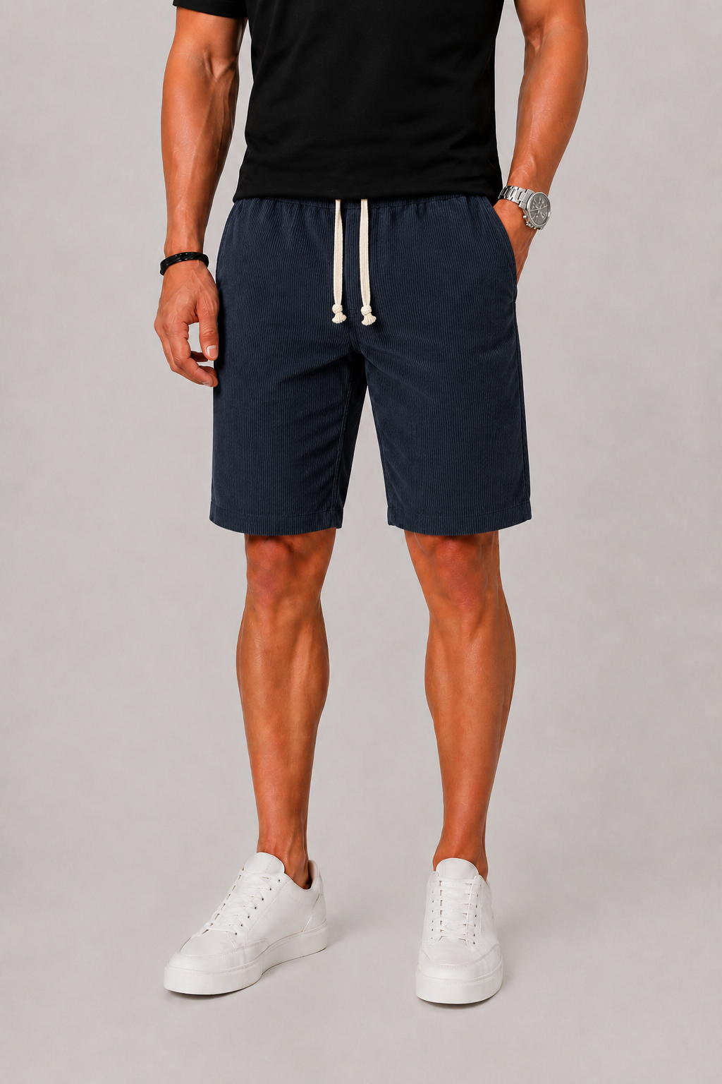 Men's Striped Shorts with Drawstring Waist