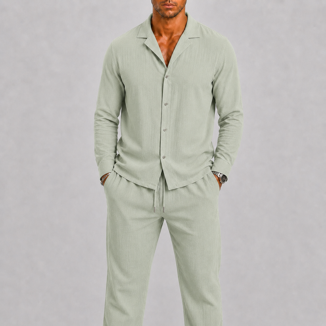 Men's Linen Set with Cuban Collar Shirt and Trousers