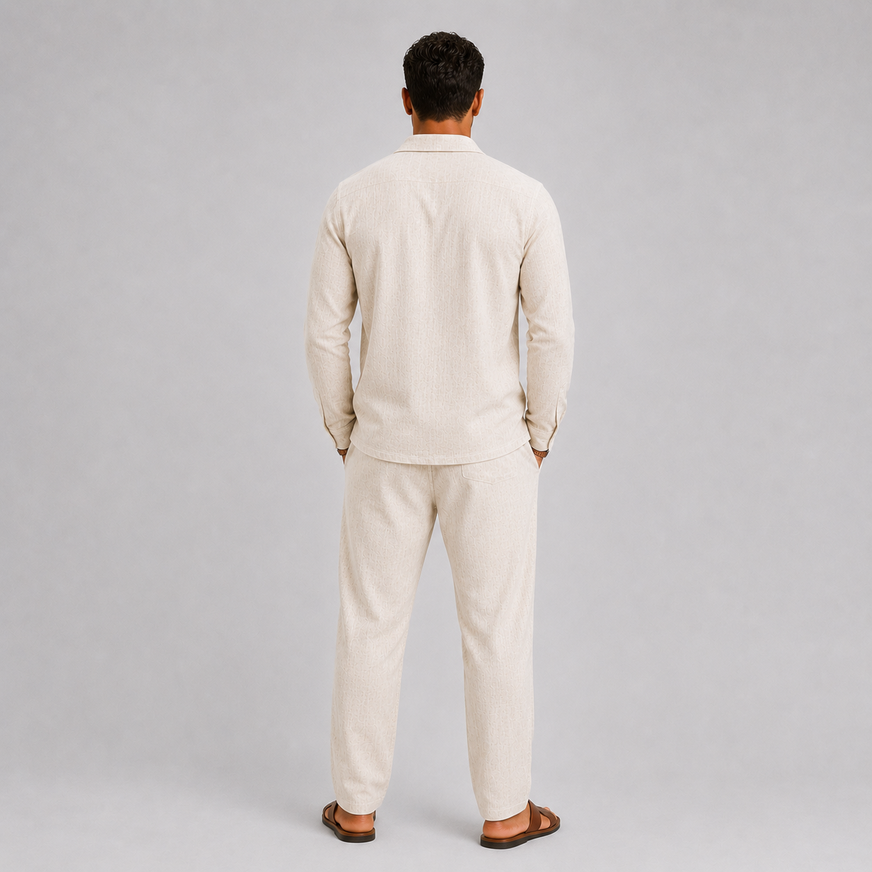 Men's Linen Set with Cuban Collar Shirt and Trousers