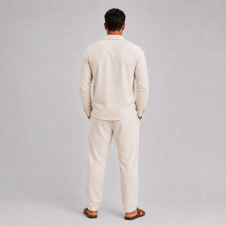 Men's Linen Set with Cuban Collar Shirt and Trousers