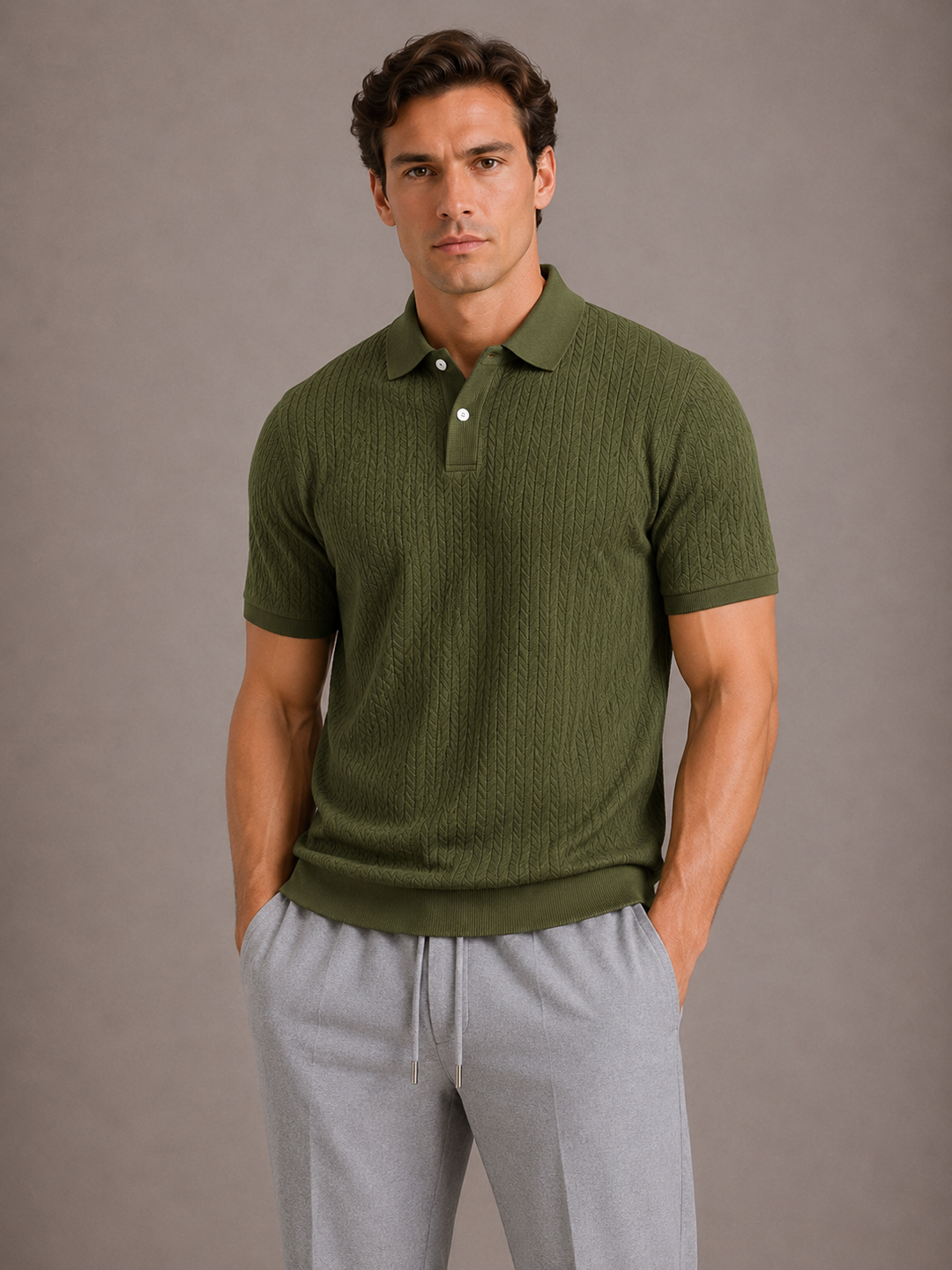 Men's Textured Polo Shirt with Regular Fit