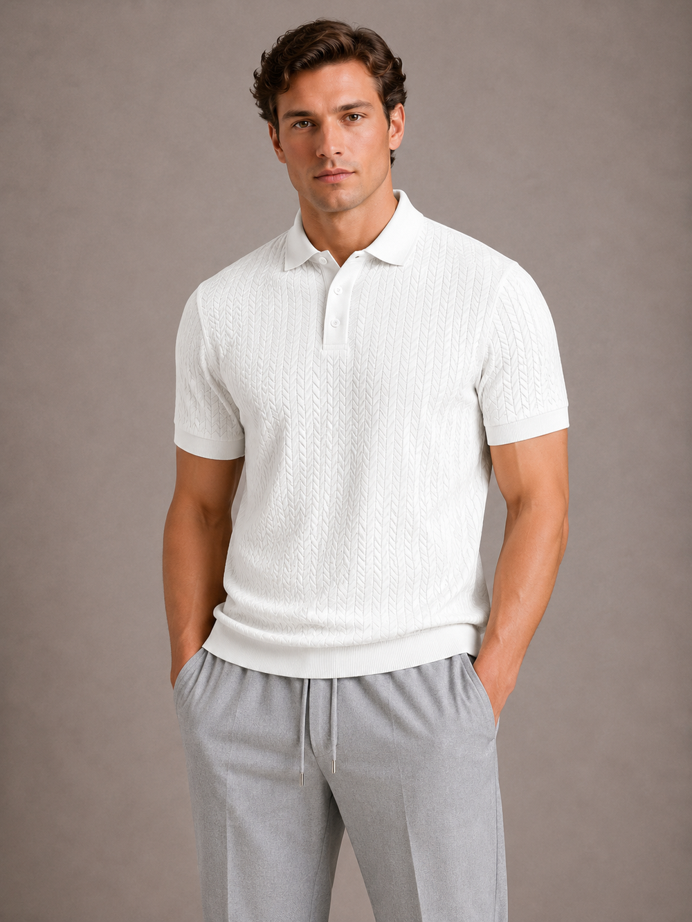 Men's Textured Polo Shirt with Regular Fit | Noviful