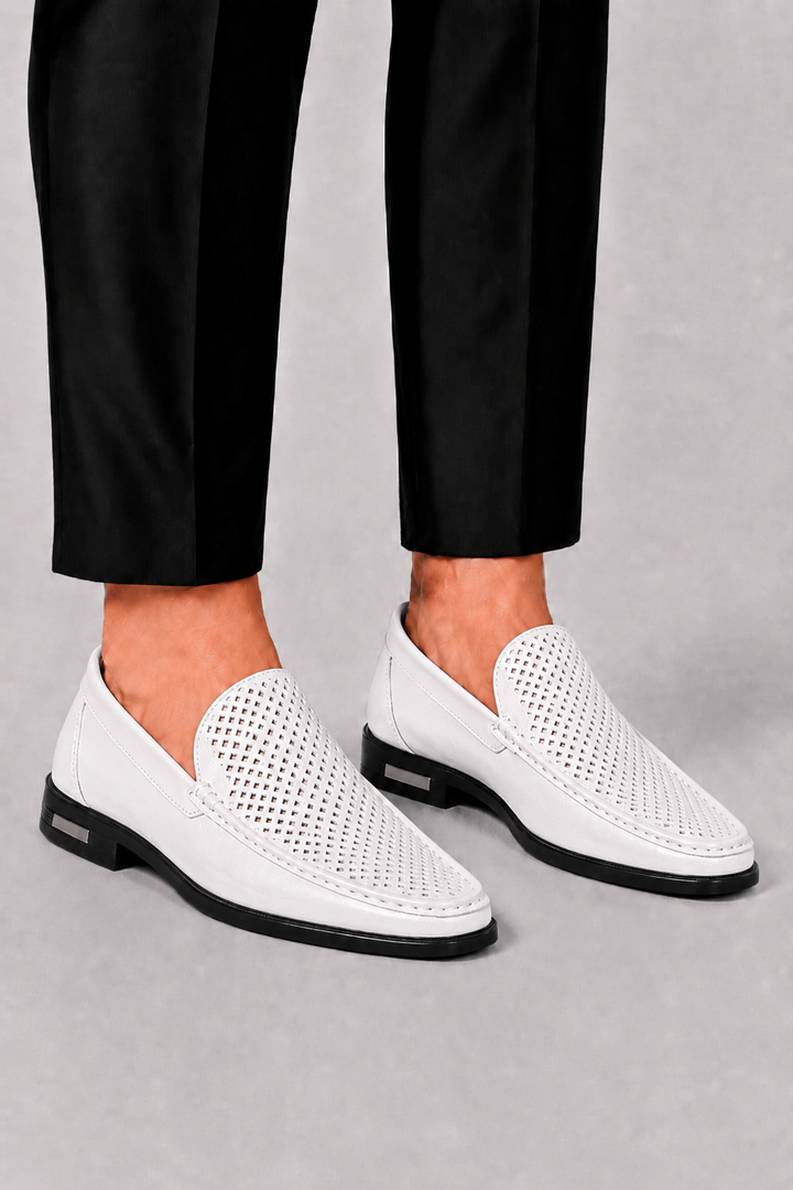Men's Leather Moccasins with Perforation Detail
