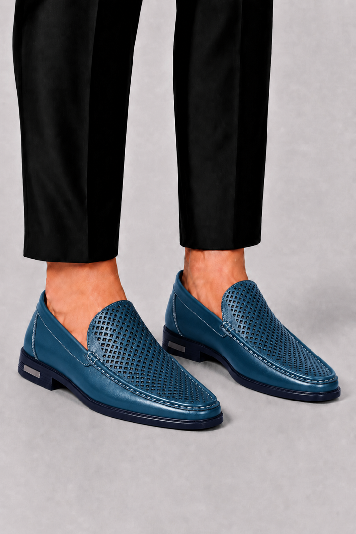Men's Leather Moccasins with Perforation Detail