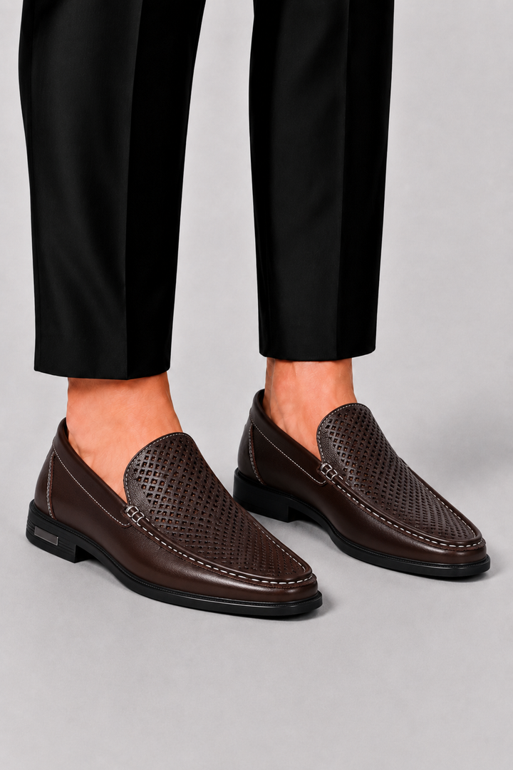 Men's Leather Moccasins with Perforation Detail