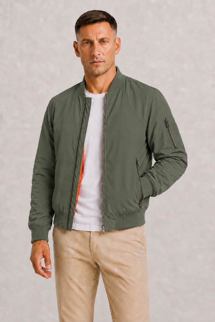 Men's Oversized Bomber Jacket with Full Zip