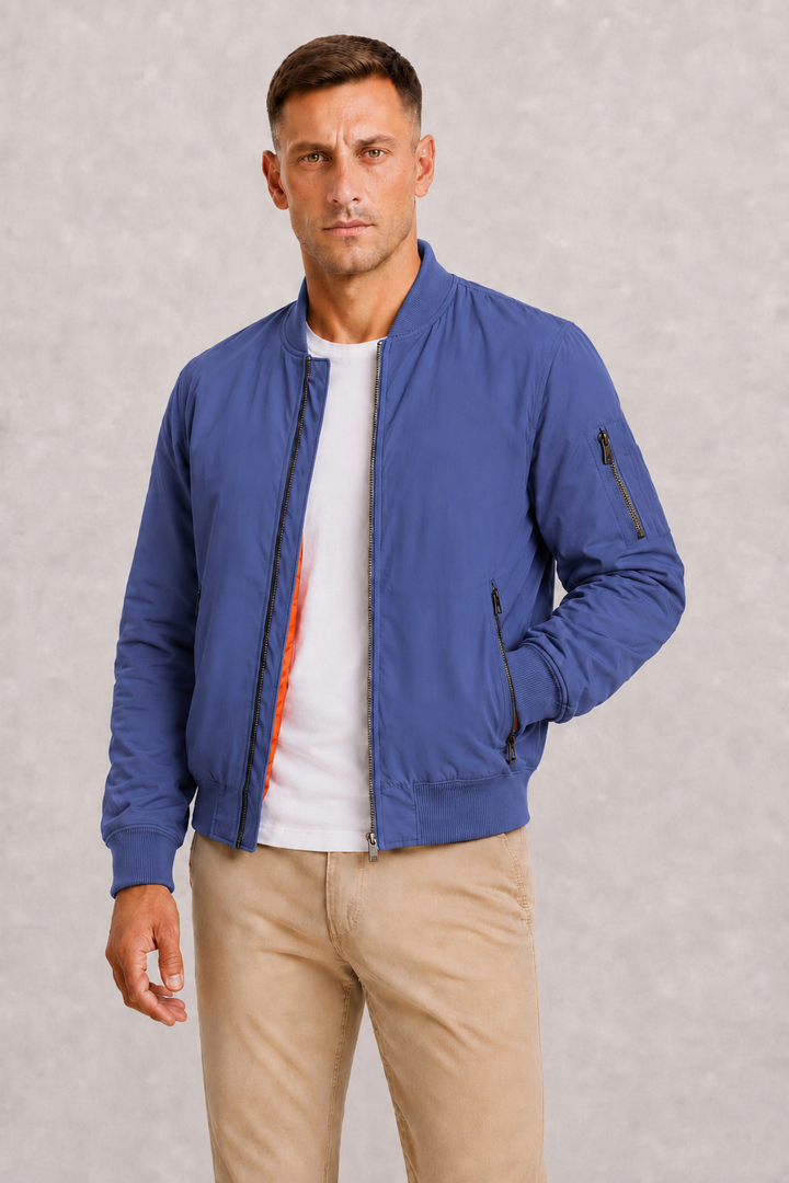 Men's Oversized Bomber Jacket with Full Zip