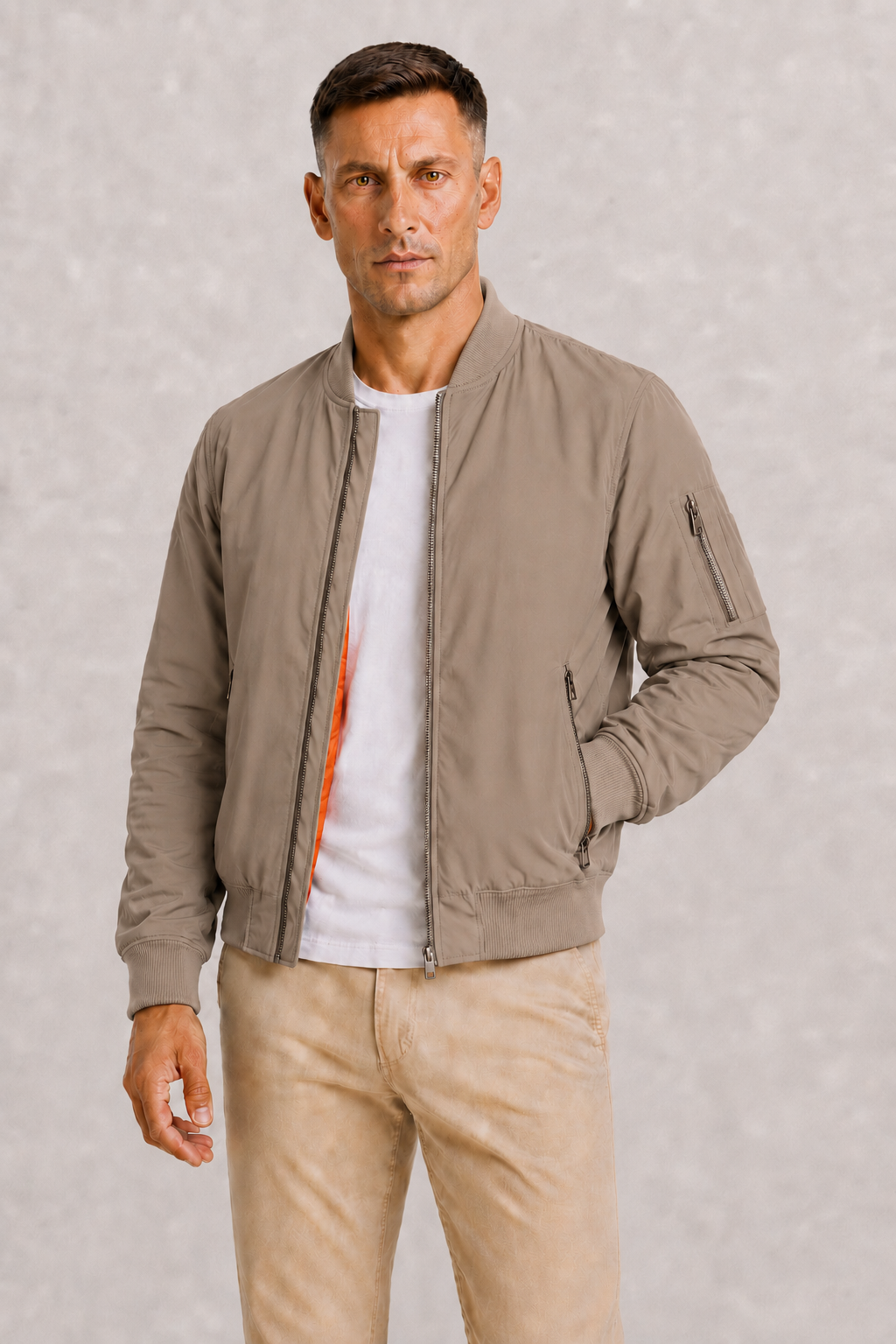 Men's Oversized Bomber Jacket with Full Zip