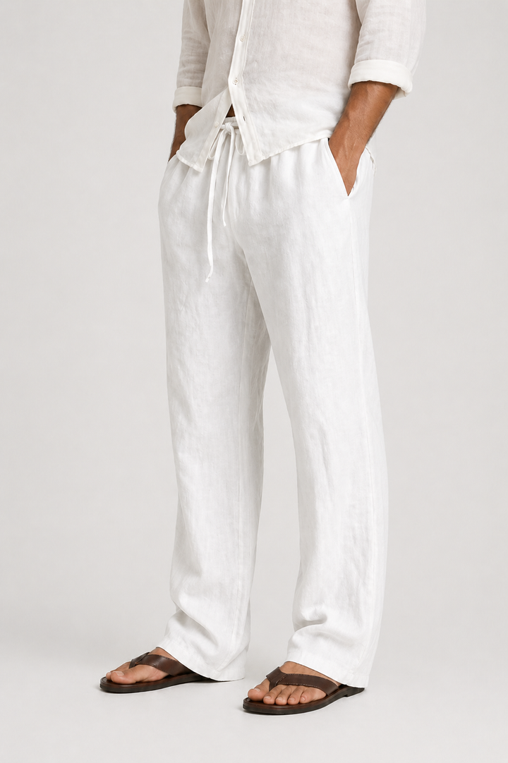 Men's Linen-Look Trousers with Drawstring and Comfort Fit