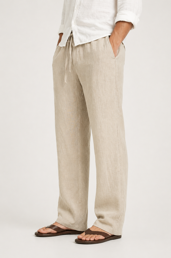 Men's Linen-Look Trousers with Drawstring and Comfort Fit