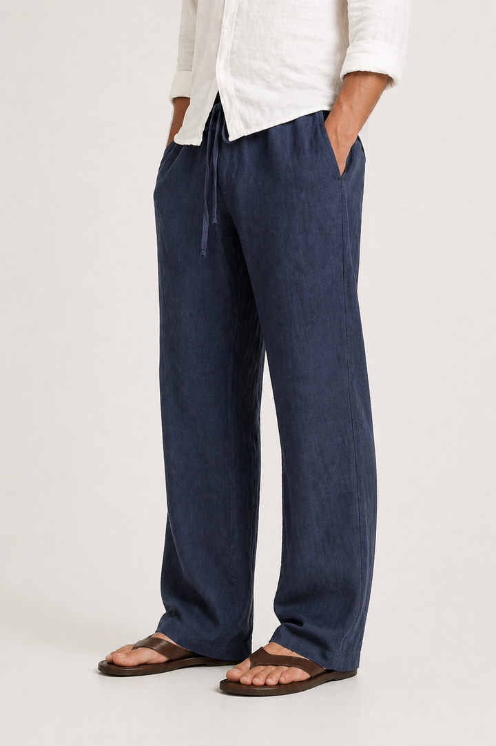 Men's Linen-Look Trousers with Drawstring and Comfort Fit
