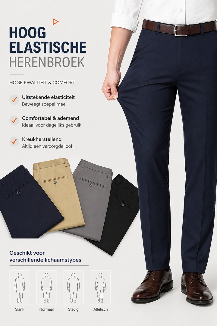 Men's Stretch Trousers with Elasticated Waist and Classic Cut