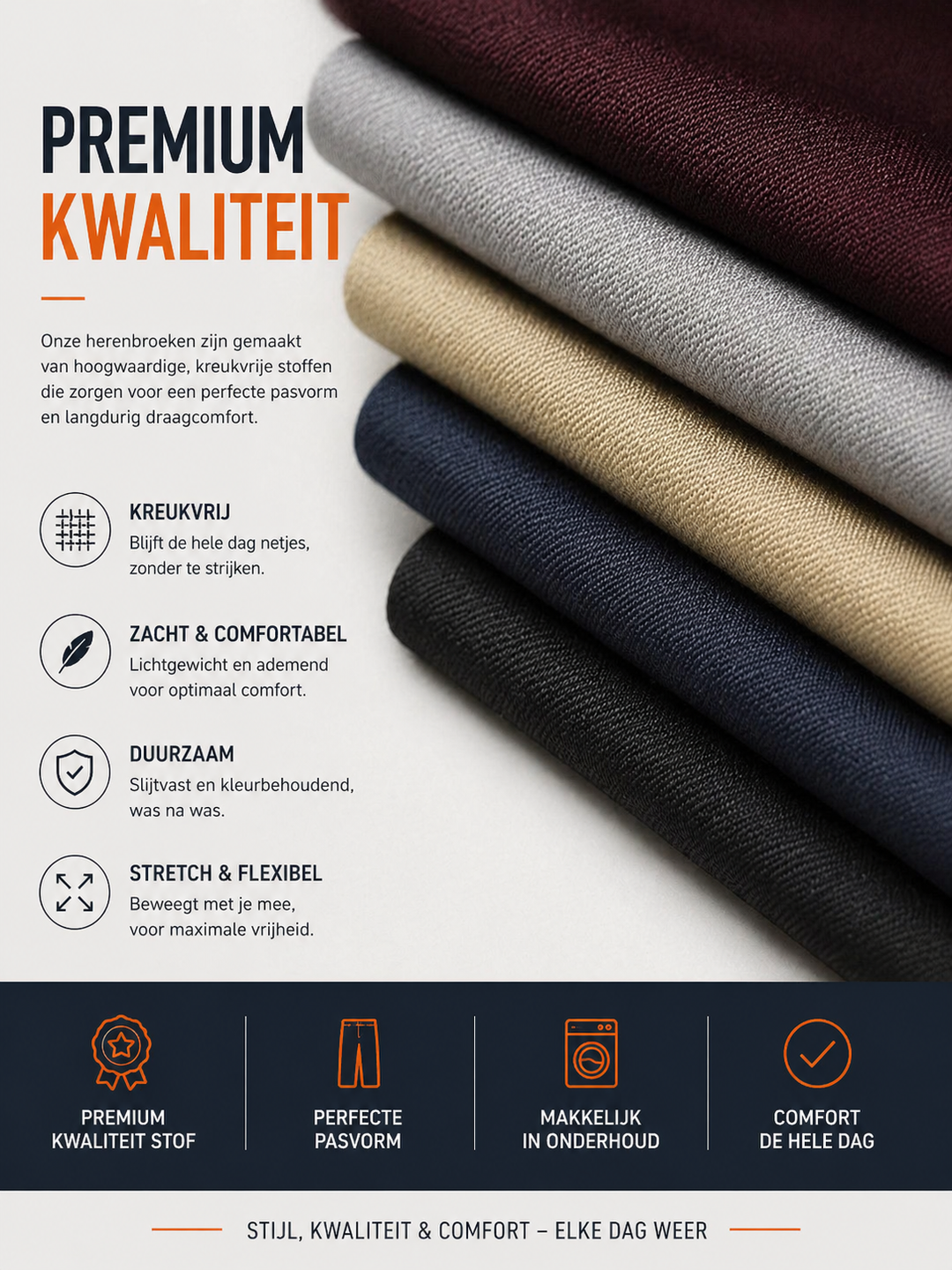 Men's Stretch Trousers with Elasticated Waist and Classic Cut