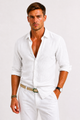 Men's Linen Shirt with Classic Collar and Slim Fit