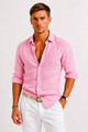 Men's Linen Shirt with Classic Collar and Slim Fit