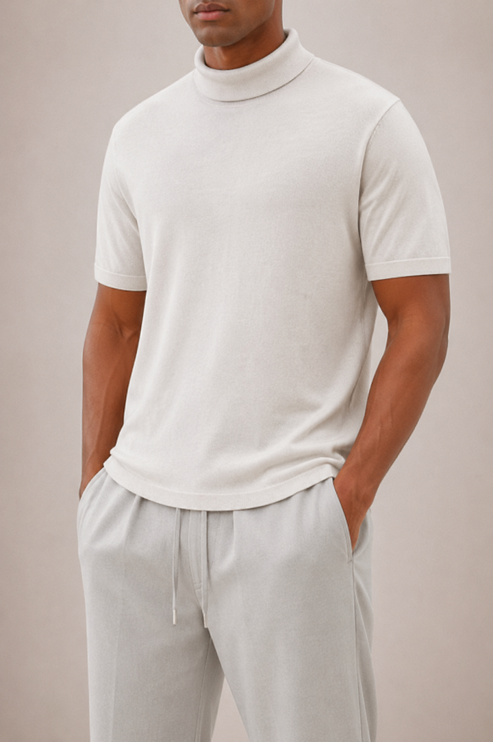Men's Short-Sleeve Roll Neck T-Shirt with Slim Fit