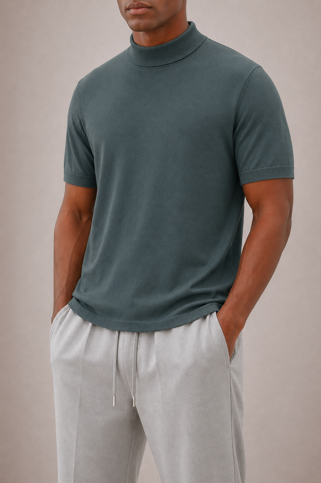 Men's Short-Sleeve Roll Neck T-Shirt with Slim Fit