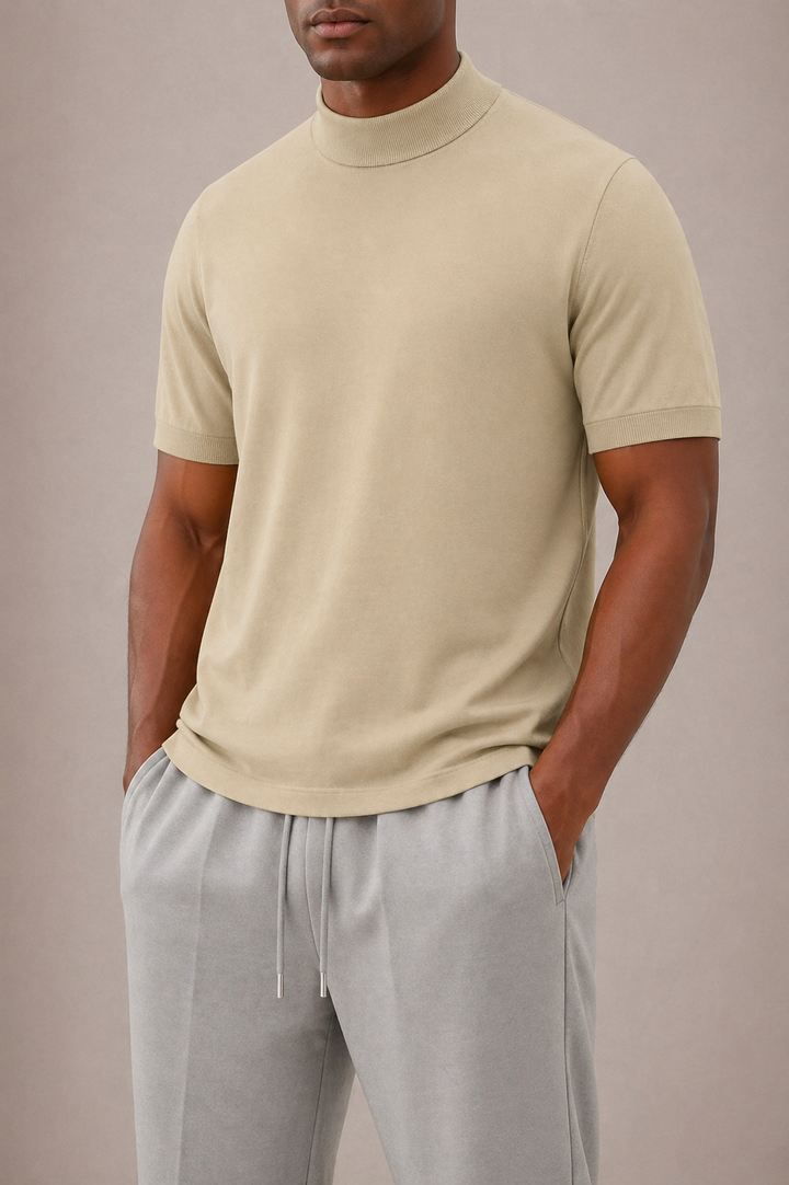 Men's Short-Sleeve Roll Neck T-Shirt with Slim Fit