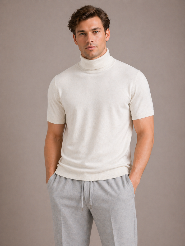 Men's Short-Sleeve Roll Neck T-Shirt with Slim Fit | Noviful