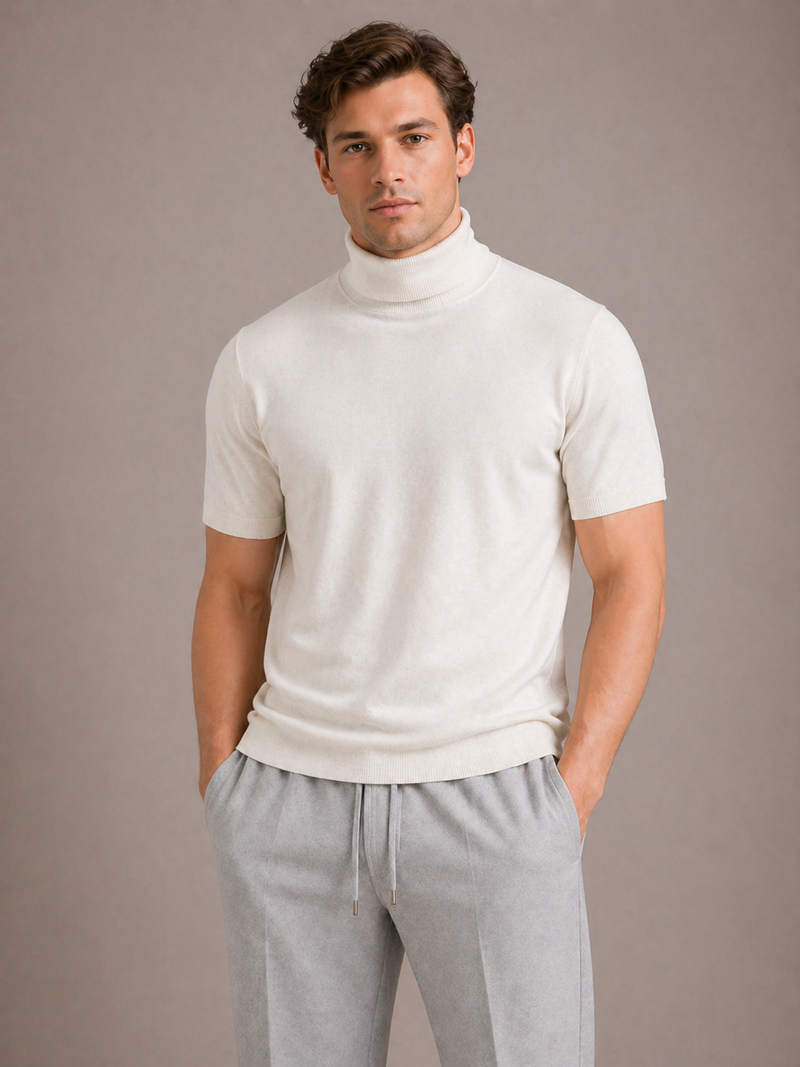 Men's Short-Sleeve Roll Neck T-Shirt with Slim Fit | Noviful