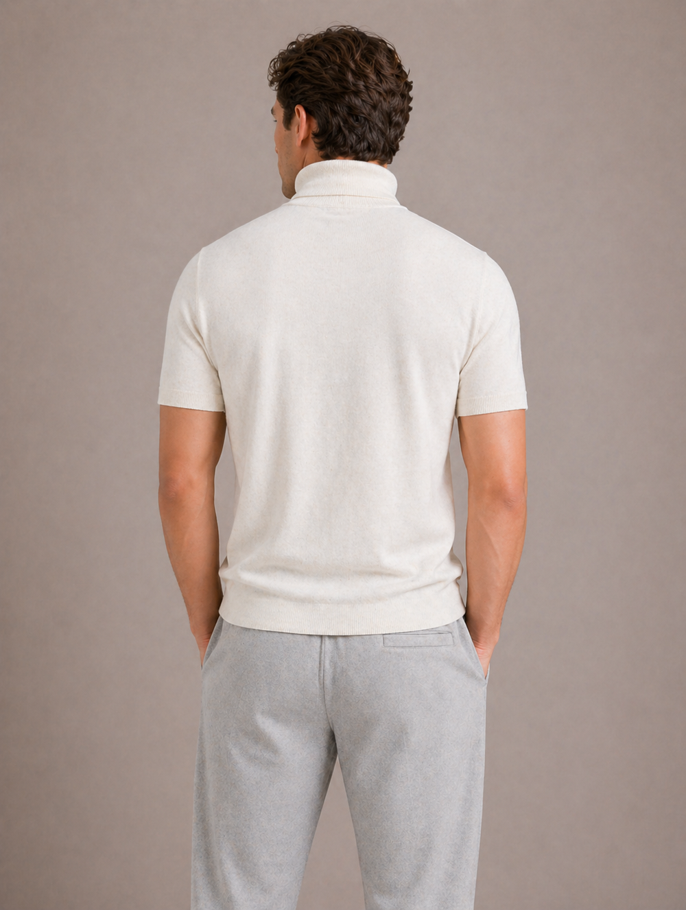 Men's Short-Sleeve Roll Neck T-Shirt with Slim Fit