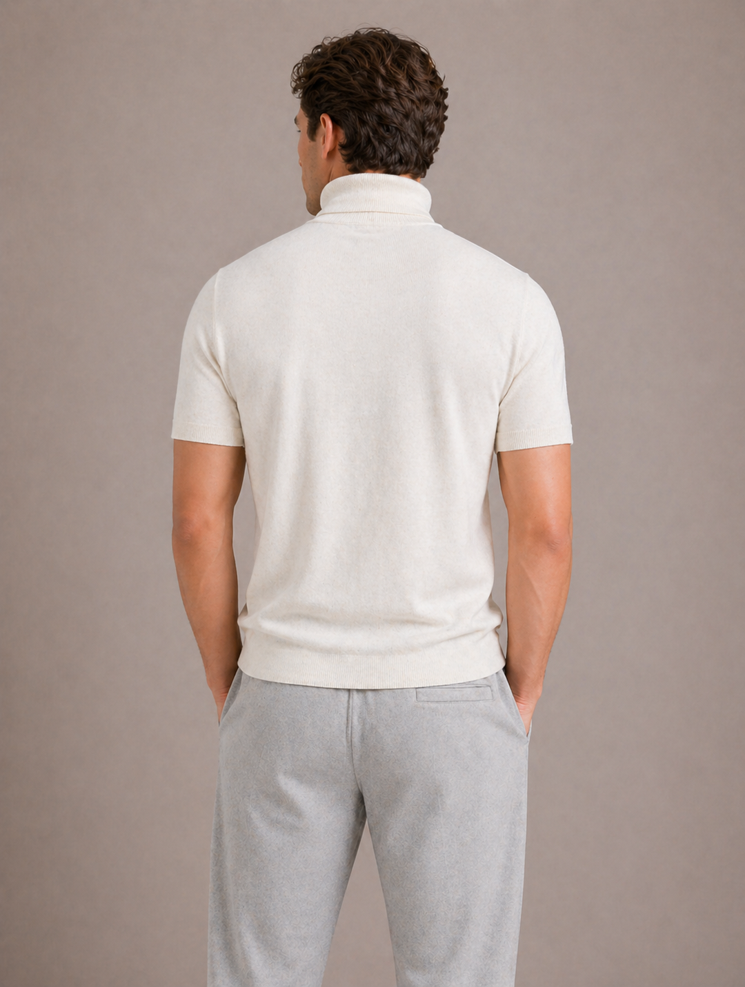 Men's Short-Sleeve Roll Neck T-Shirt with Slim Fit