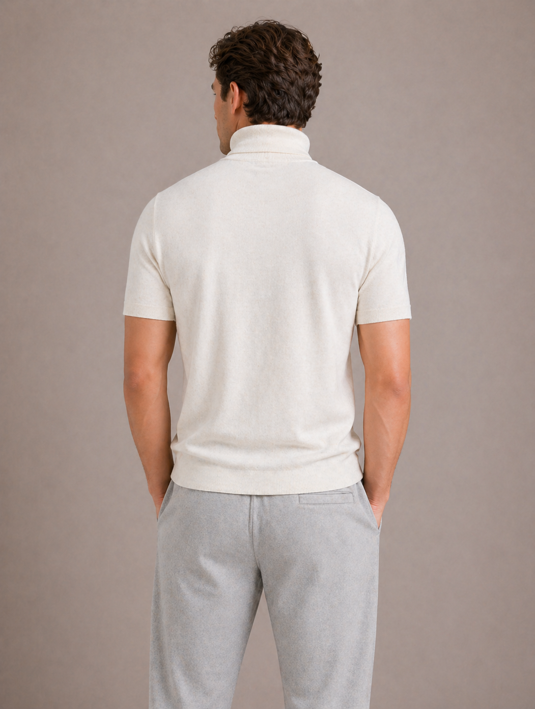 Men's Short-Sleeve Roll Neck T-Shirt with Slim Fit