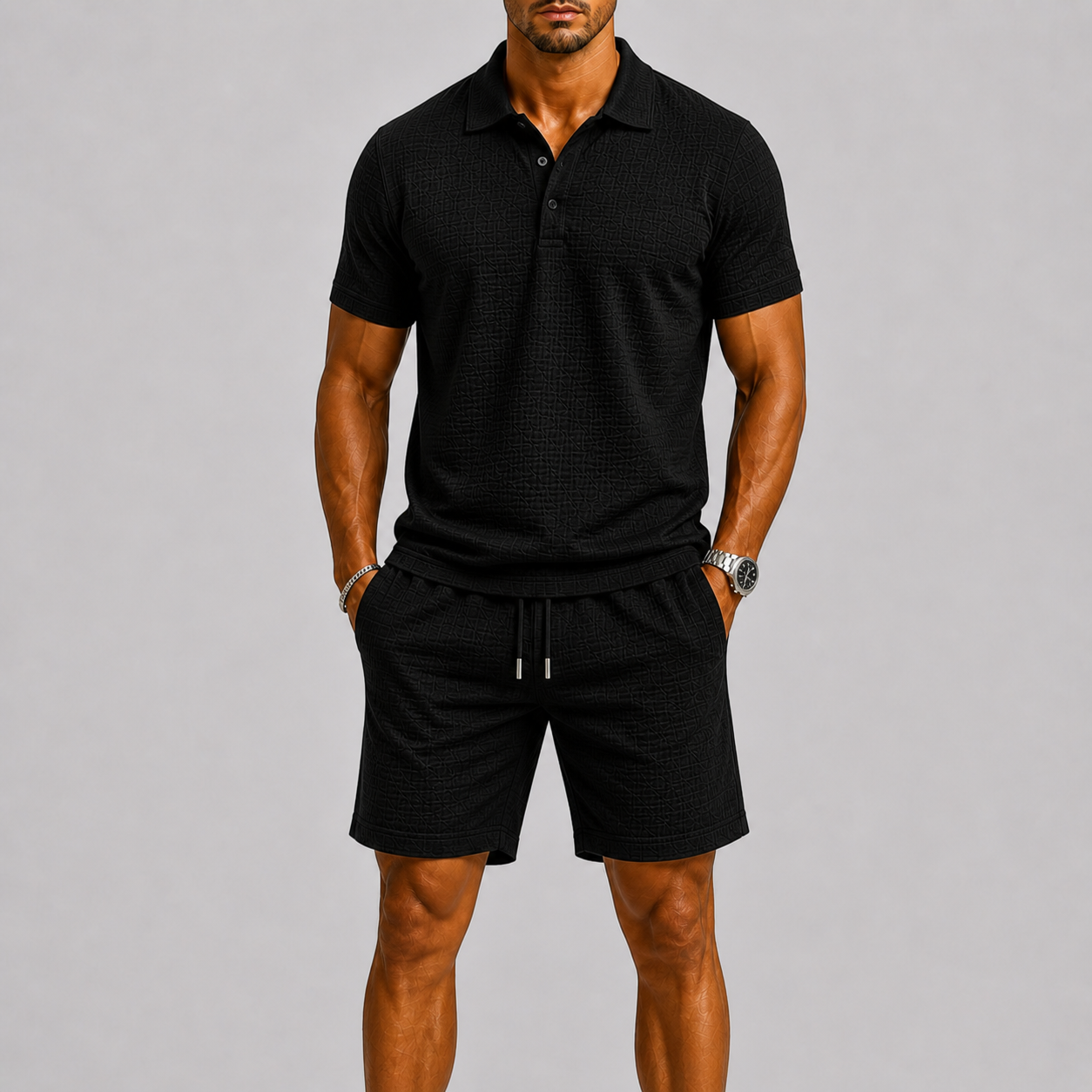 Men's Jacquard Shirt and Shorts Summer Set