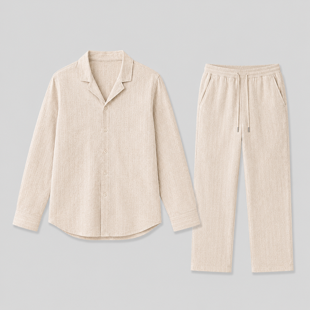 Men's Linen Set with Cuban Collar Shirt and Trousers