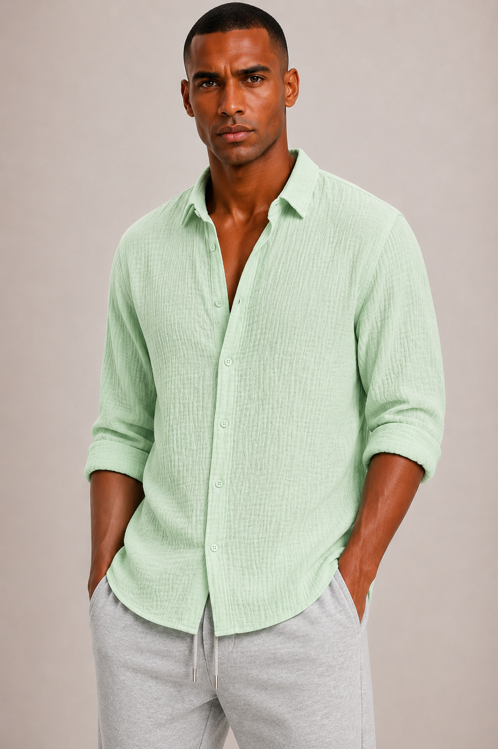 Men's Textured Cotton Shirt with Classic Fit