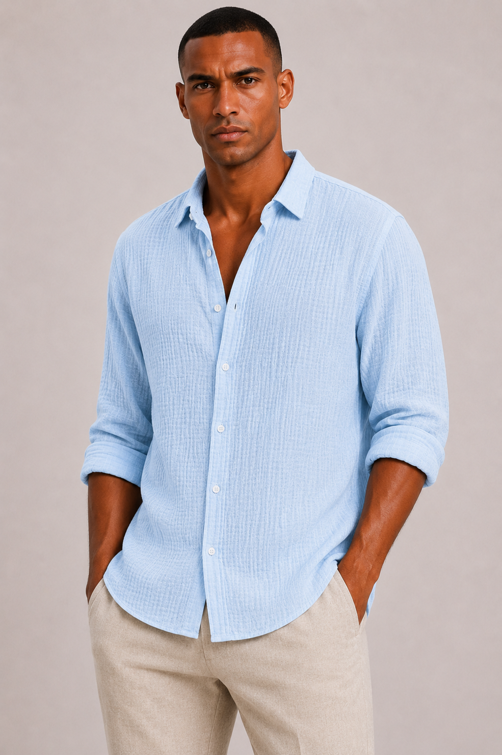 Men's Textured Cotton Shirt with Classic Fit