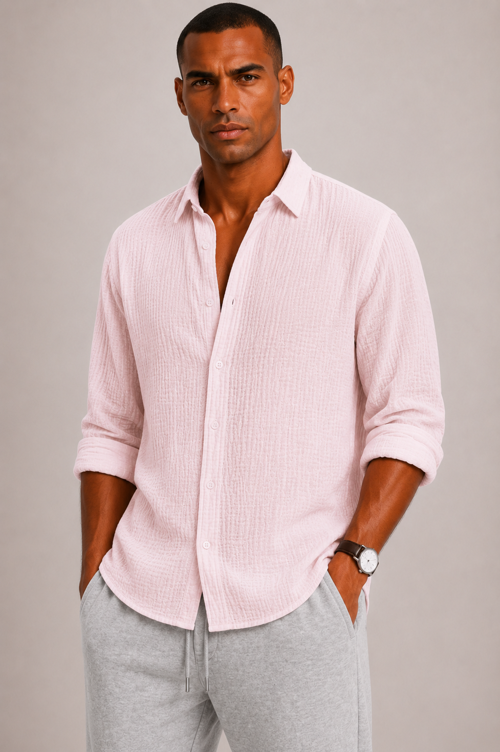 Men's Textured Cotton Shirt with Classic Fit