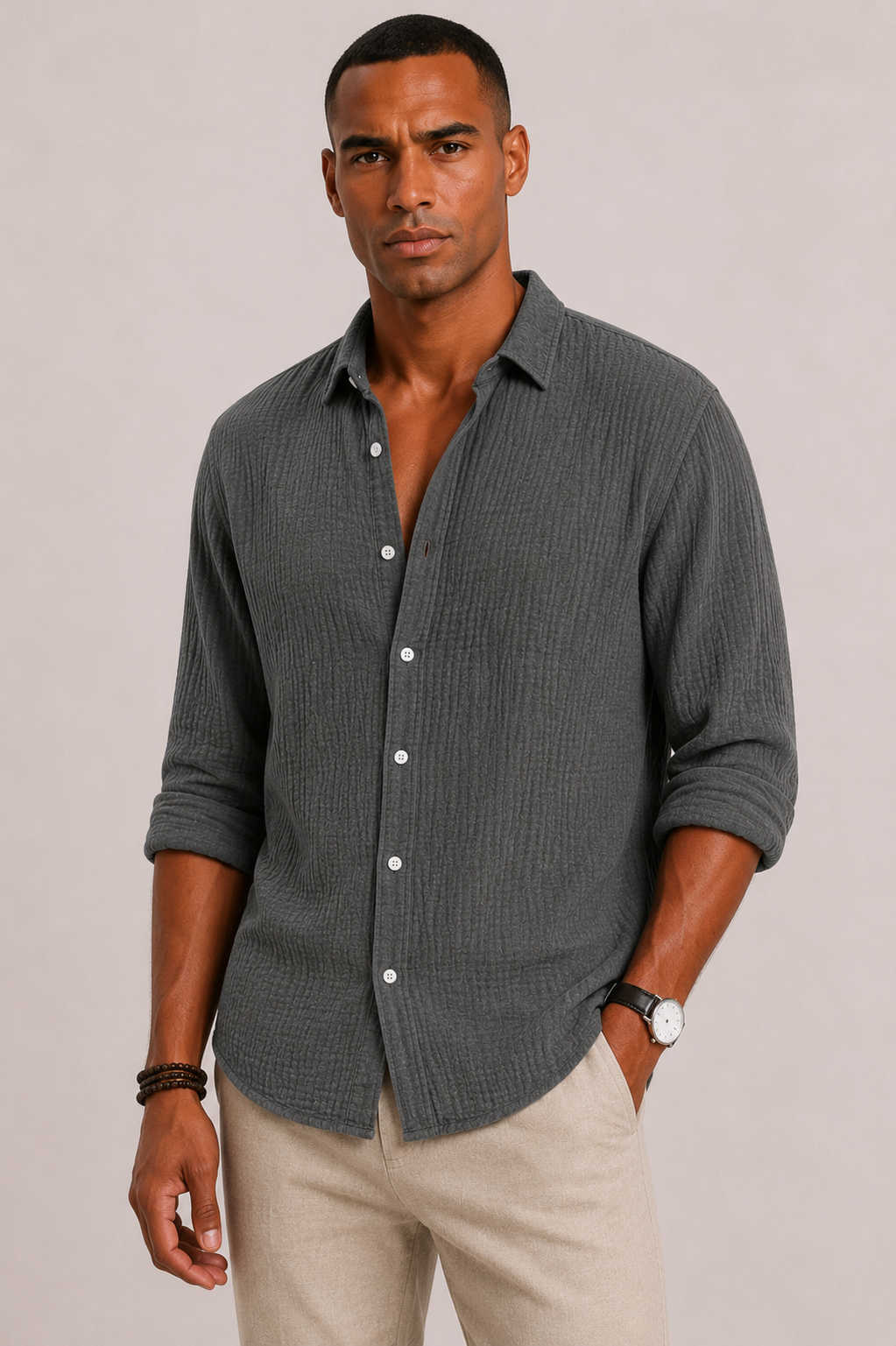 Men's Textured Cotton Shirt with Classic Fit