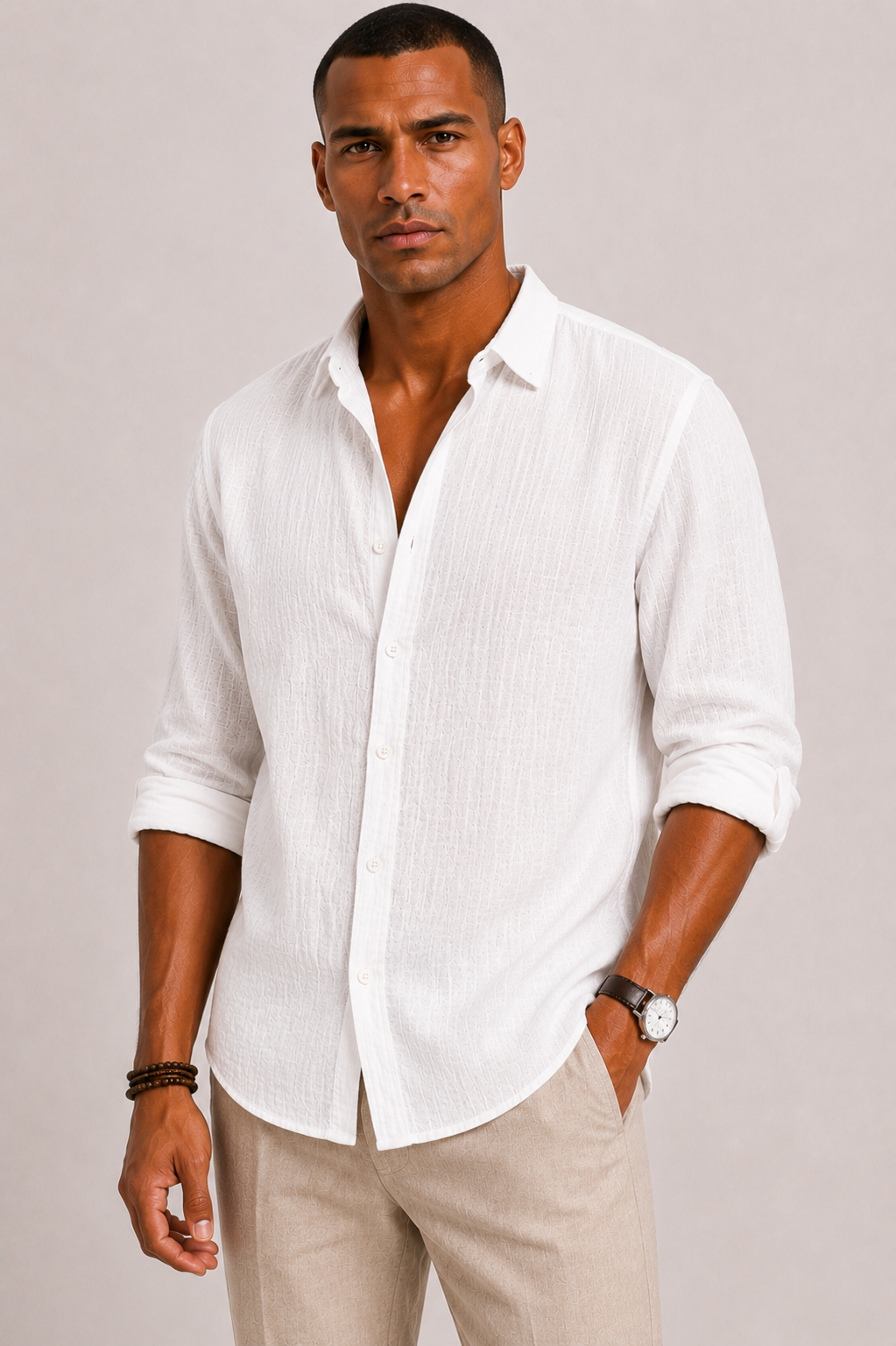 Men's Textured Cotton Shirt with Classic Fit