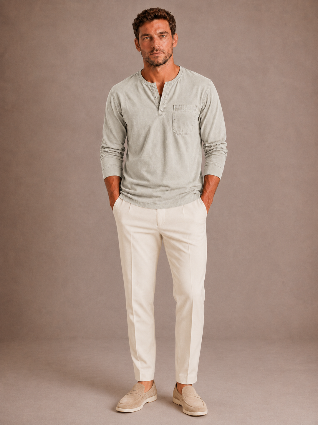 Men's Long-Sleeve Henley in Relaxed Fit