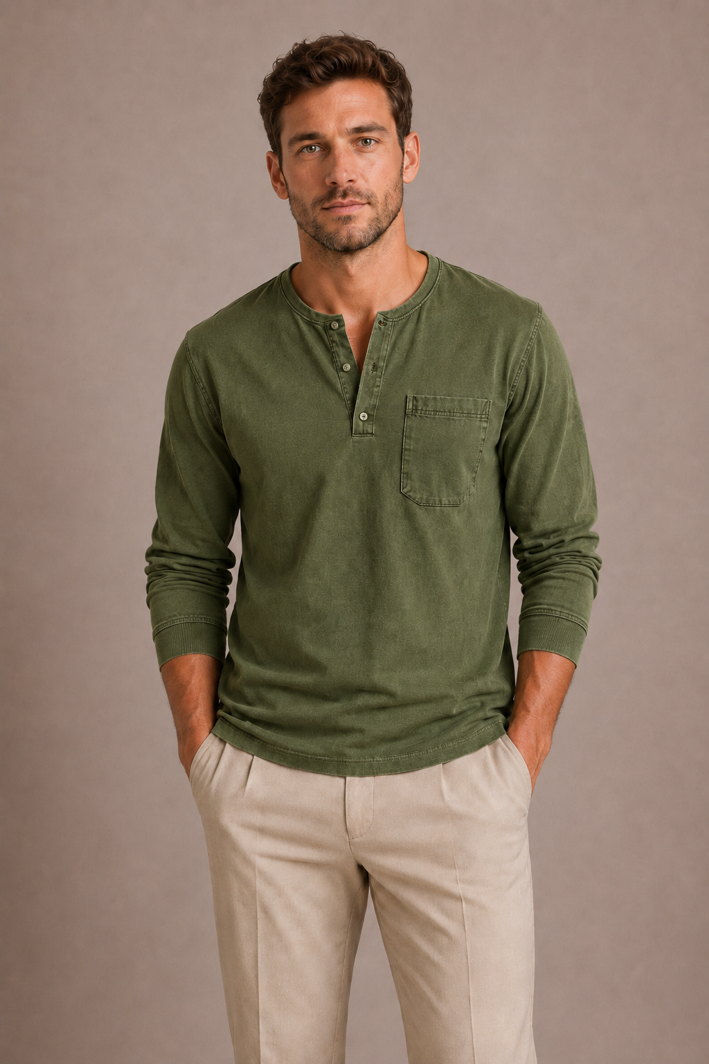 Men's Long-Sleeve Henley in Relaxed Fit