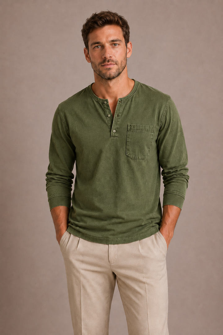 Men's Long-Sleeve Henley in Relaxed Fit