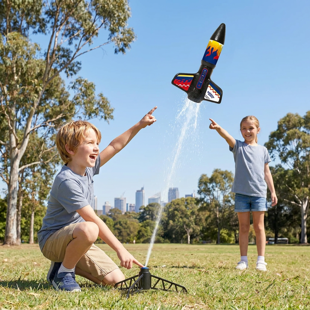 Children's Kung Fu Rocket with Parachute Light-Up Outdoor Sports Toy 0