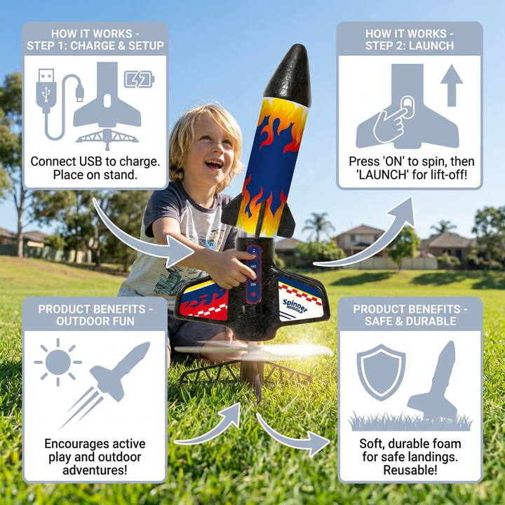 Children's Kung Fu Rocket with Parachute Light-Up Outdoor Sports Toy 2