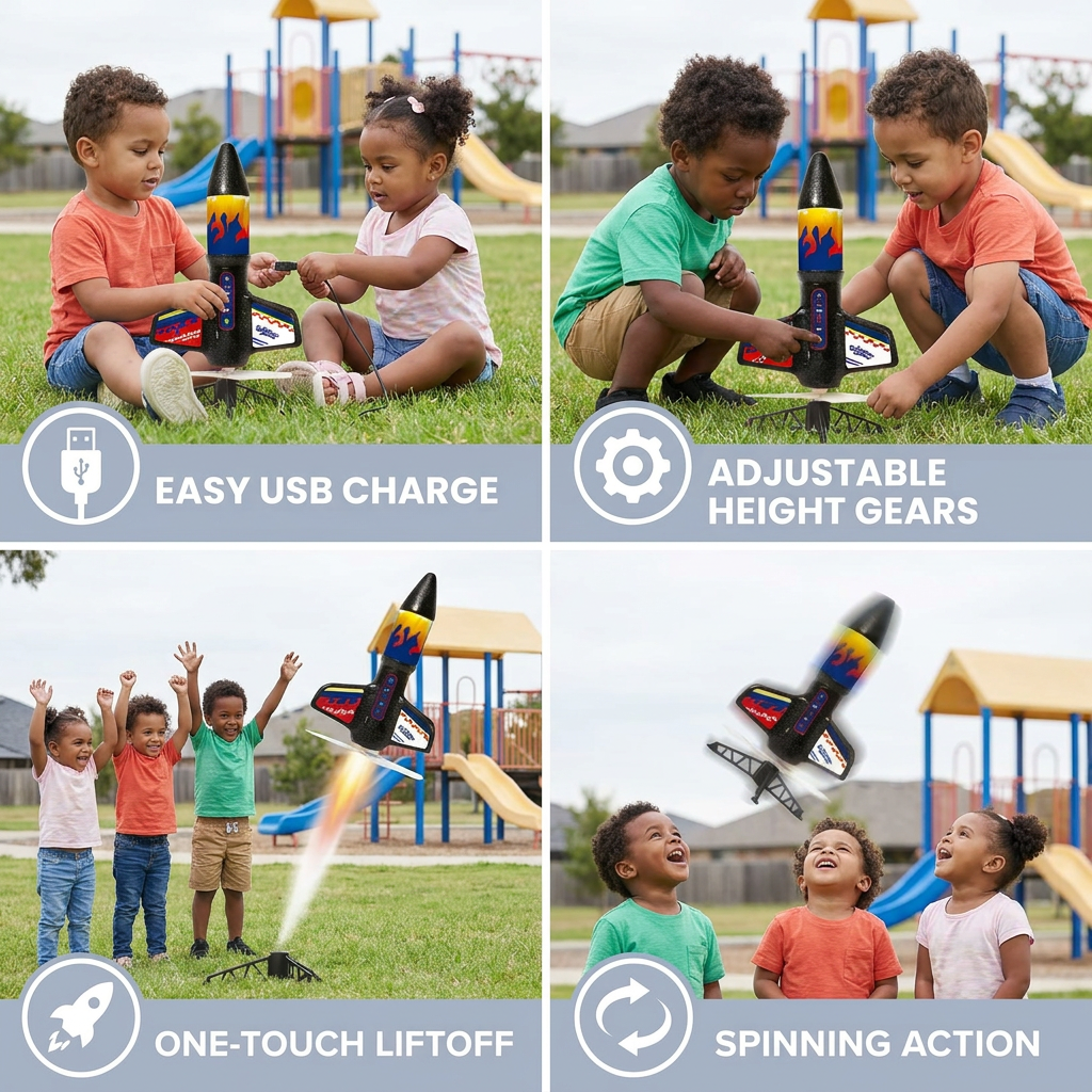 Children's Kung Fu Rocket with Parachute Light-Up Outdoor Sports Toy 4