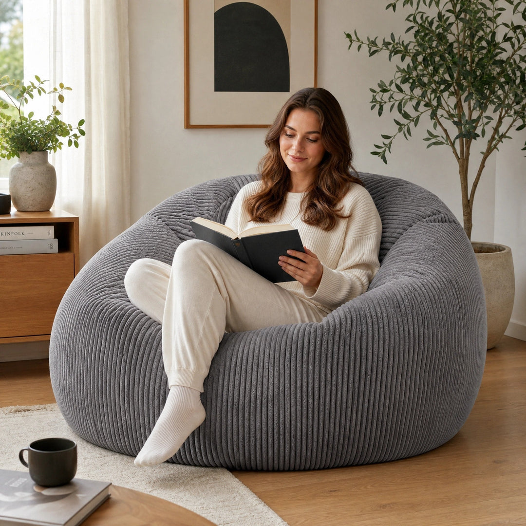 Corduroy Bean Bag Chair - Soft Lounge Seat for Living Room & Bedroom 0
