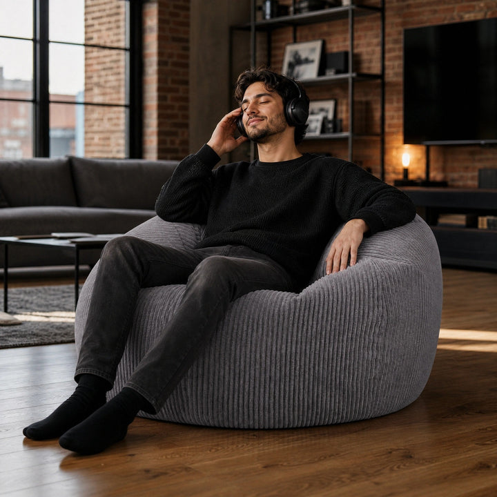 Corduroy Bean Bag Chair - Soft Lounge Seat for Living Room & Bedroom 3