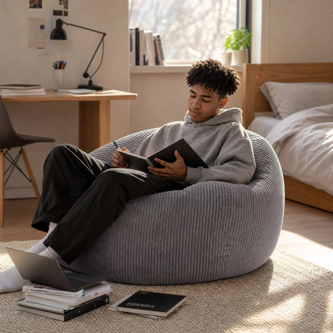 Corduroy Bean Bag Chair - Soft Lounge Seat for Living Room & Bedroom 4
