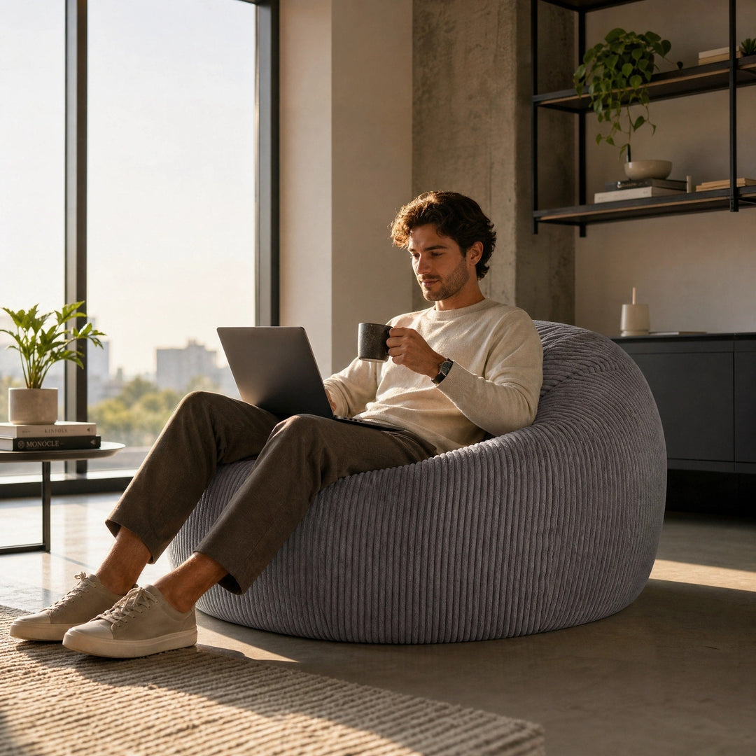 Corduroy Bean Bag Chair - Soft Lounge Seat for Living Room & Bedroom 5