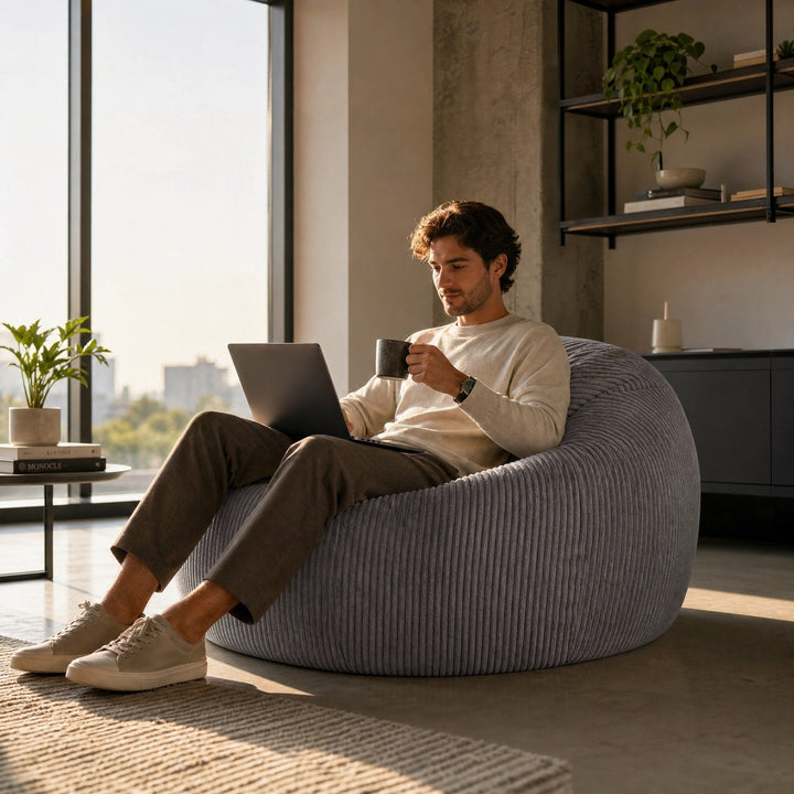 Corduroy Bean Bag Chair - Soft Lounge Seat for Living Room & Bedroom 5