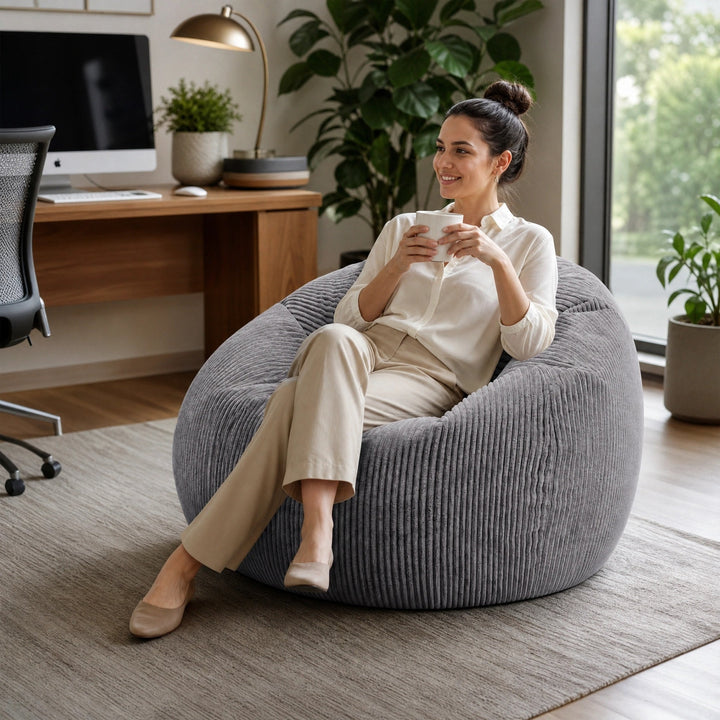 Corduroy Bean Bag Chair - Soft Lounge Seat for Living Room & Bedroom 7